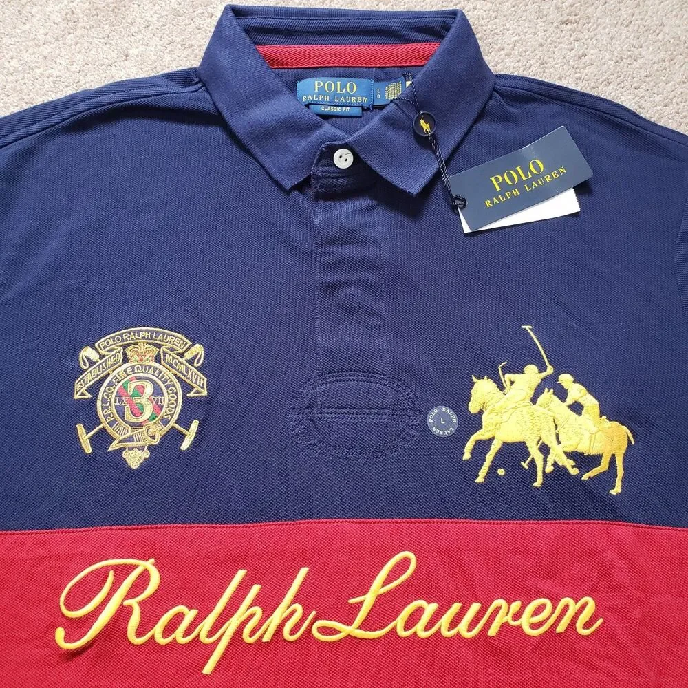 NWT Polo Ralph Lauren Sz Large Mens Classic Fit Dual Player Navy Tom Polo Shirt